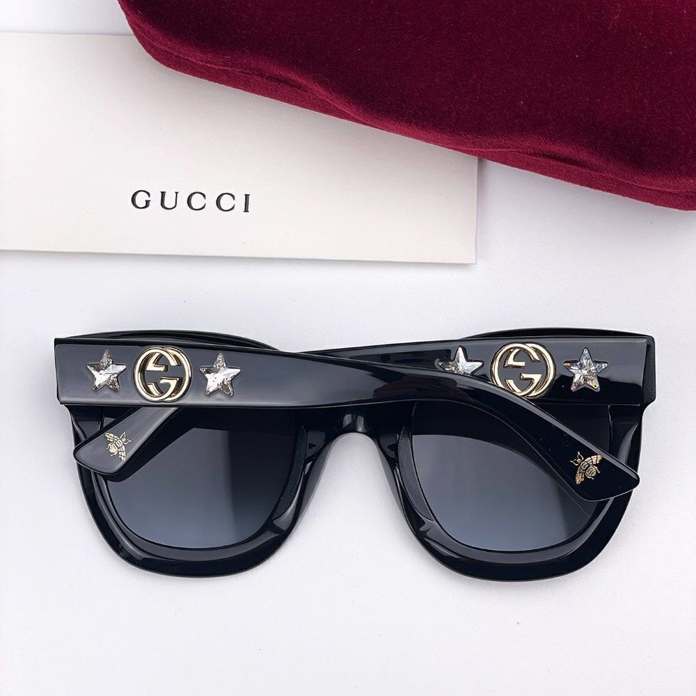 SALE! NEW Gucci  GG0208S 001 Black Gray Mirrored Gradient Square Women - Picture 8 of 13